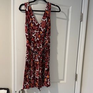 LOFT Burgundy Floral V-Neck Sleeveless Mini Dress